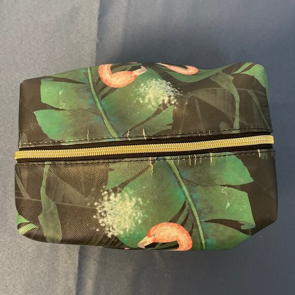 Jo&Jo Australia Make up/Accessory Bag Green/Pink/White Flamingo Clean Inside - Picture 3 of 11